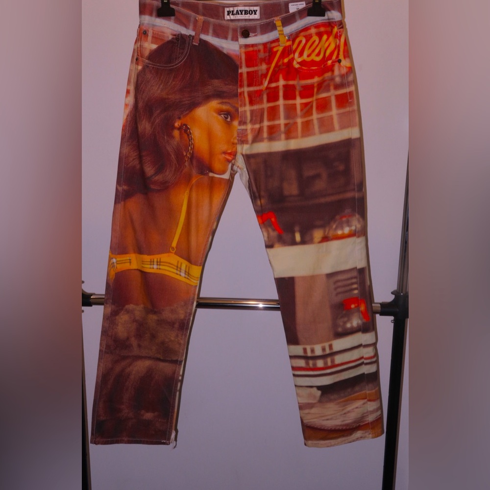 PLAYBOY Straight Jeans with Artistic Print Slight Distressing